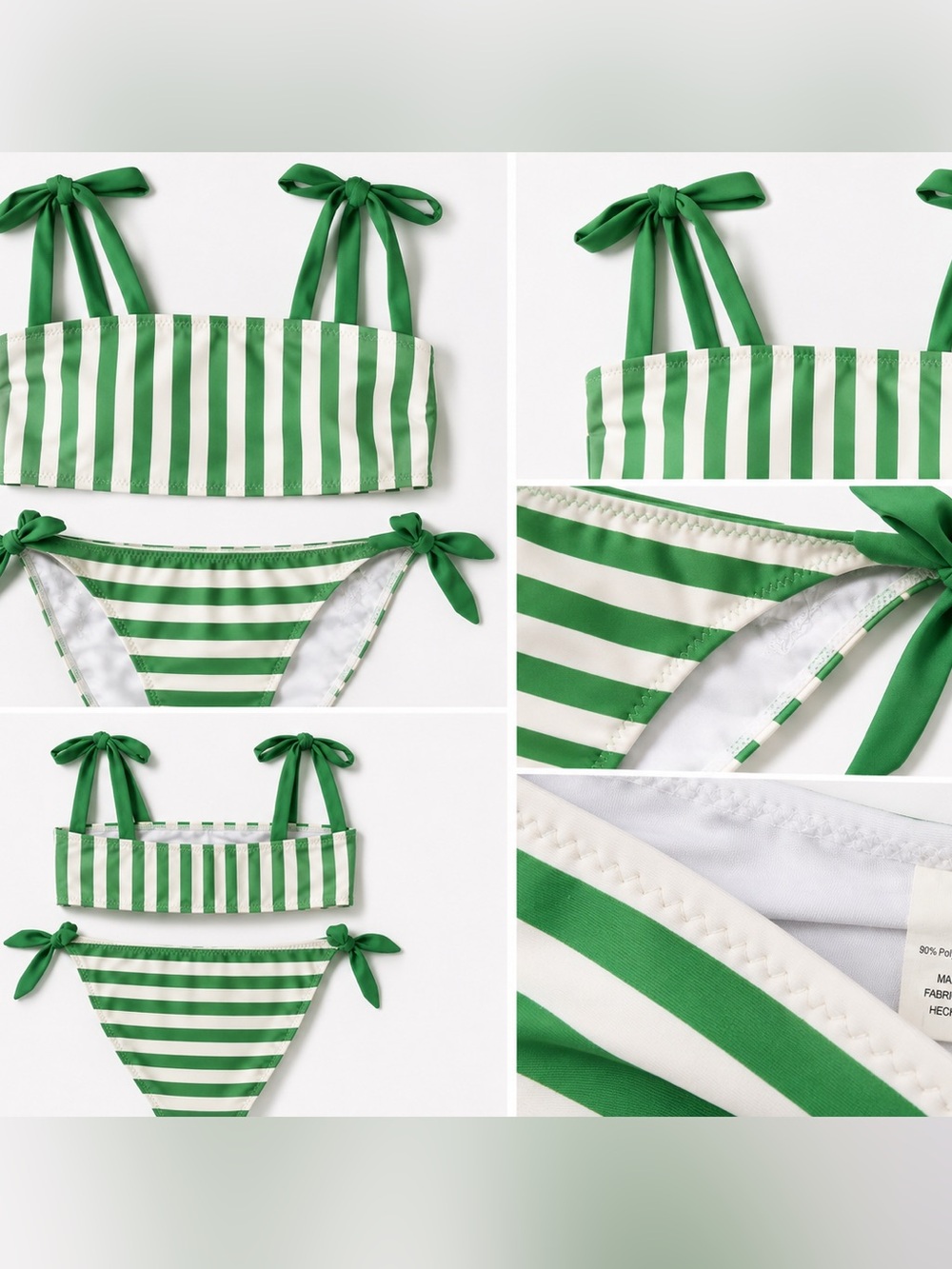 Cupshe Green & White Striped Tie Shoulder Bandeau Bikini Set Size Large